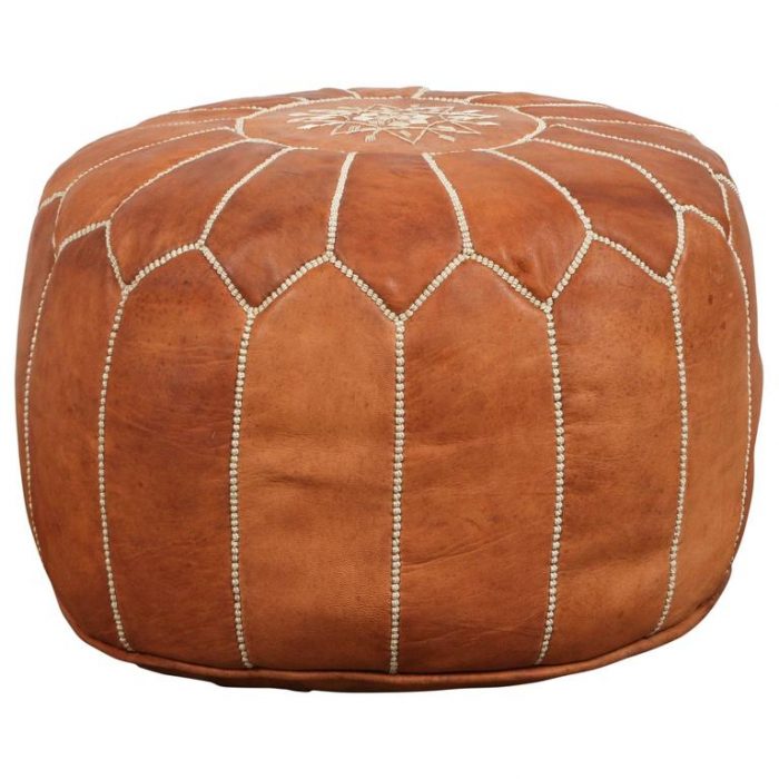 Moroccan handcrafted camel leather ottoman, with embroideries