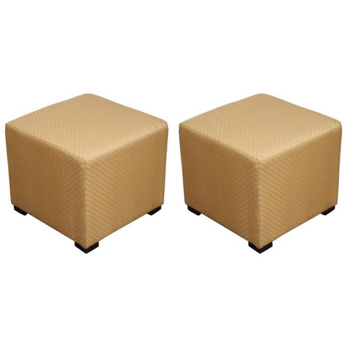 Pair of Gold Square Upholstery Ottomans, Poufs